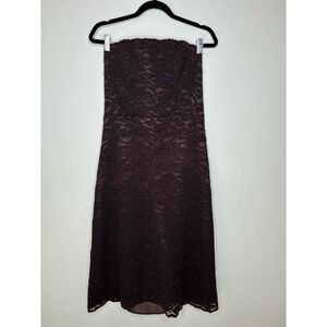 Brown Lace Strapless Midi Dress - Size 6